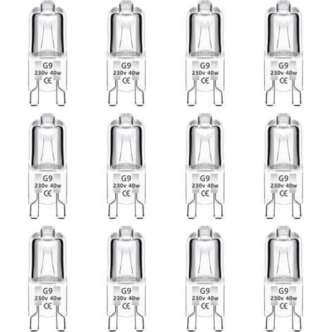 Lot de 12 Ampoule Halogène G9 40W 230V Dimmable 0-100%, 560LM, Blanc Chaud 2700K, G9 Bi-Pin Base Halogène Lampe, Sans Scintillement, pour Four, Lustres, Lampes de Paysage, Éclairage d'armoire (1/5)