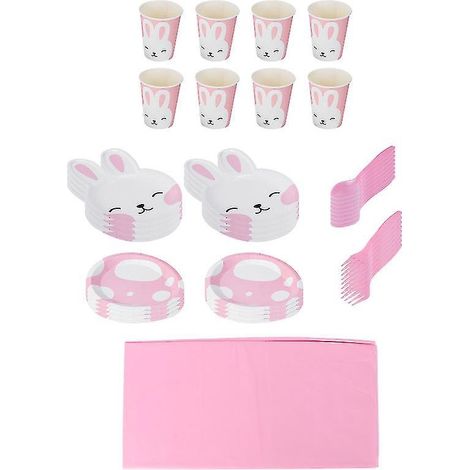 1 Set Geschirr aus Papier mit Hasenmuster