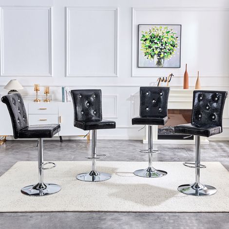 Lot de 4 fauteuils vintage cuir crocodile noir avec fermoir cristal. Finition simili cuir raffinée pour sublimer la espace repas. (1/5)