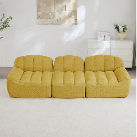 Divano modulare 3 posti 240x90x72 cm giallo in pile granulato con seduta profonda e design senza braccioli (1/5)