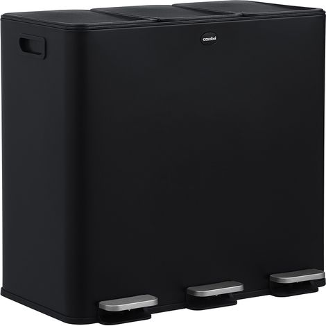 CASABEL Poubelle Tri Sélectif 3x20L, Acier Inox Noir, Poubelle (1/5)