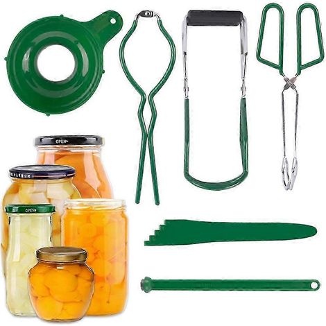 Kit de mise en conserve comprenant une pince à bocaux, une clé magnétique pour couvercles, un doseur, une pince, des accessoires pour la maison, une boîte de rangement, ensemble de 6 pièces - Vert, ta (1/4)