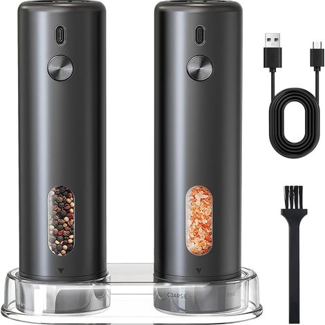 Moulin À Poivre Électrique - Lot De 2 - ABS Noir - Réglage Externe - Cuisine Et Barbecue - 110ml (1/5)