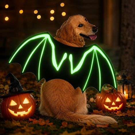 Deguisement Halloween Chien Ailes Chauve Souris Lumineuses, Costume Halloween Chien, Deguisement Chien Halloween Réglable pour Chien, Deguisement (1/4)
