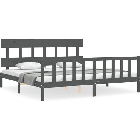 Maison Exclusive - Massivholzbett mit Kopfteil Grau 200x200 cm