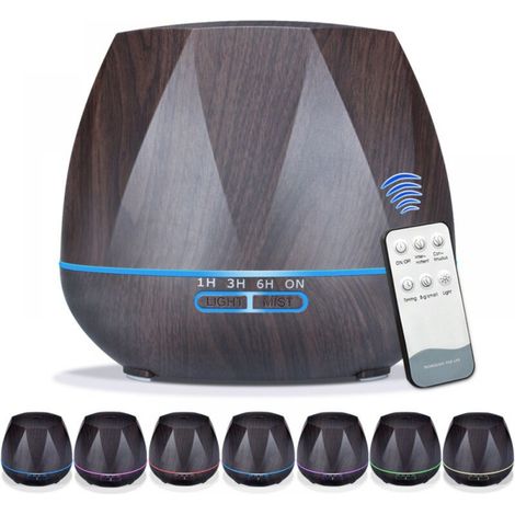 Diffuseur d'huiles essentielles 550 ml, télécommande améliorée 6 en 1, humidificateur à ultrasons à brume fraîche pour aromathérapie, 7 lumières d'ambiance changeantes de couleur (1/5)