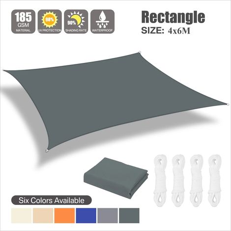 Voile d'ombrage imperméable (gris foncé, 4 x 6 m), idéale pour pergola, jardin et terrasse. (1/5)
