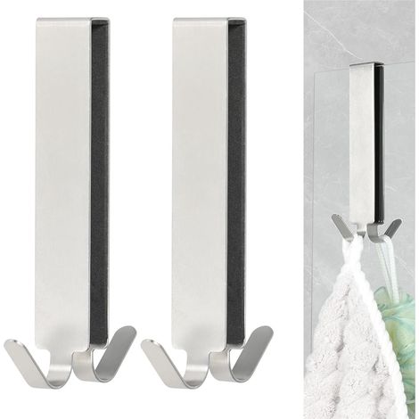 Pièces Crochet Douche, Porte Serviette Paroi de Douche Verre, Double Face Allongés avec Coussinet EVA, Crochet Paroi Douche en Inox pour Porte en Verre de Salle de Bain 5–10 mm (Argenté x 2) (1/5)