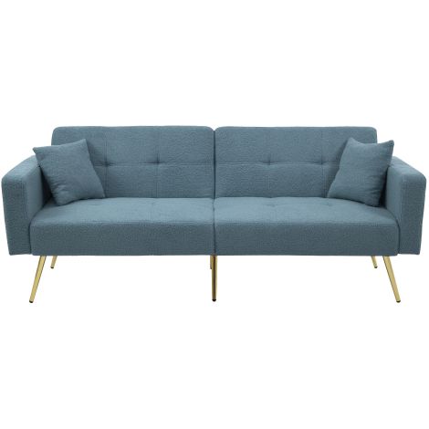 Schlafsofa mit Bettfunktion, verstellbarem Winkel, goldenen Beinen, mit Kissen und seitlichen Aufbewahrungstaschen
