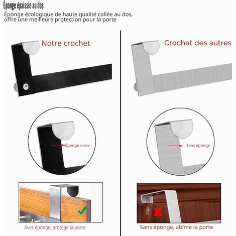 Crochets de Porte Chaise Porte-manteau Porte-serviettes mural en acier inoxydable avec 6 crochets Door Hook Salle de bain Maison- couleur: Argent(Feuillures de porte 4 cm) (1/4)