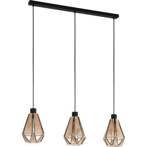 Lampe suspendue adiclle en acier noir, nature textile e27 3x40w l: 87cm b: 14,5 cm h: 110 cm dimmable (1/5)