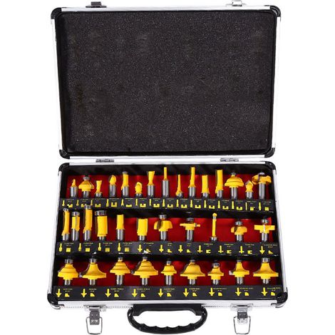 Coffret de 35 fraises à défoncer à queue de 1/2 pouce pour le travail du bois, avec boîte. (1/5)