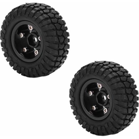 Ensemble de 2 jantes et pneus en aluminium pour Axial SCX24 AXI00001, voiture RC crawler 1/24, pièces de rechange noires (1/5)