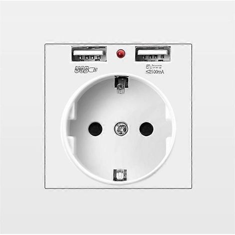 Europäischer Standard-Netzstecker mit zwei 5V 2,1A USB-Anschlüssen und einer Leistung von 16A für den Heimgebrauch. (1/5)