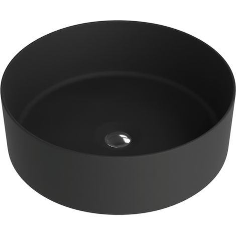 LAVITA Aufsatzwaschtisch Merida Black Aufsatzwaschbecken Rund Waschbecken Ohne Überlauf und Hahnloch Aus hochwertigem Porzellan Waschtisch 37x37x12 cm Schwarz Matt (1/5)