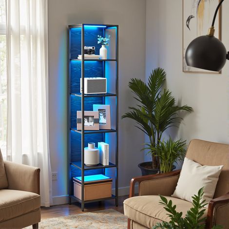 Bibliothèque LED à 6 Niveaux, avec Cadre en Acier, pour Salon, Chambre, Bureau, Noir (1/5)