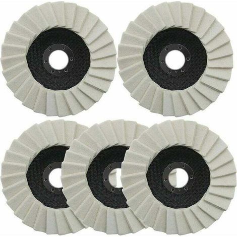 Disque de polissage en feutre de laine avec rondelle dentée pour meuleuse d'angle, convient pour l'acier inoxydable, le verre, le métal et l'aluminium (5 pièces de 125 mm) (1/4)
