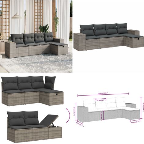 Salon de jardin 5 pcs avec coussins gris résine tressée - Ensemble Salon De Jardin - Salon De Jardin Extérieur - Mobilier De Jardin - Canapé Jardin - Chaise Lounge - Home & Living (1/4)