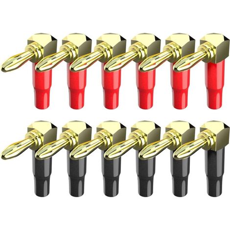 Fiches banane à Angle droit, 4mm, plaqué or 24K, connecteurs de haut-parleur à vis à 90 degrés pour fils de haut-parleur, 12 pièces (1/3)