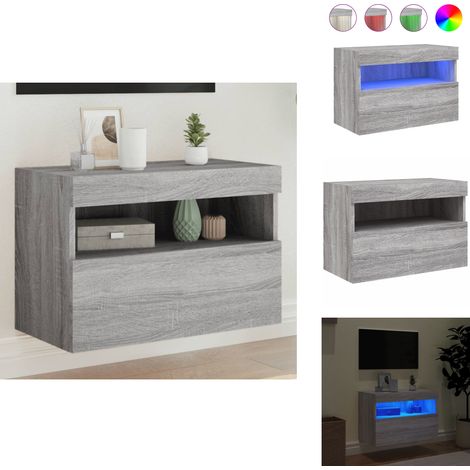 Meuble TV mural avec lumières LED sonoma gris 60x30x40 cm - Meuble Tv Mural - Armoire Tv Suspendue - Éclairage Led Rgb - Rangement Mural - Design Moderne (1/5)
