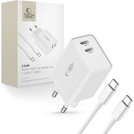 C35W 2x USB-C-Wandladegerät mit 35W USB-C-Kabel – Weiß (1/5)