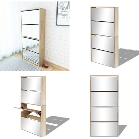 Schuhschrank mit 4 Fächern Spiegel Eiche 63×17×134 cm - Spiegel-Schuhschrank - Schuhschrank - Flurmöbel - Schuhregal - Schuhorganisation - Home & Living (1/5)