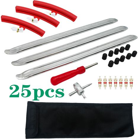 25 Desmontadores de Neumáticos - 30 cm - Con 3 Protectores de Llanta - Herramienta de Montaje para Moto, Bicicleta, Coche y Scooter