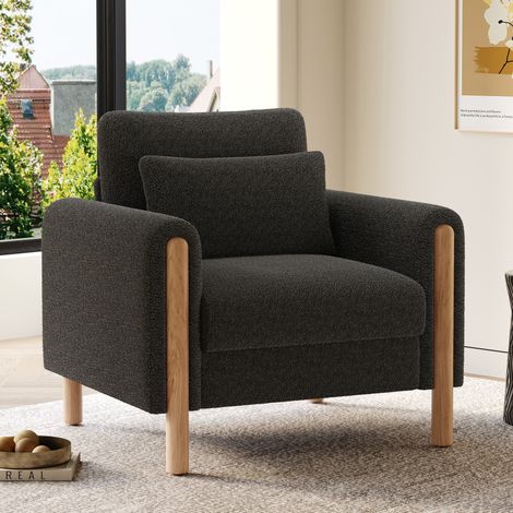 Fauteuil relax moderne en tissu Teddy gris foncé avec coussin épais (1/5)