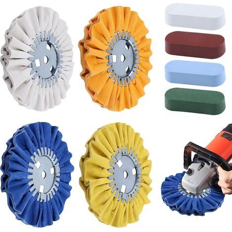 8-teiliges Airway 5/8"-Polierscheiben-Set mit Schaftloch-Polierpaste und 8"-Durchmesser 5/8"-Durchmesser 16-lagige Aluminium-Polierscheibe mit Schaftloch für (1/5)