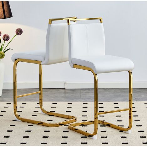 Sgabello da bar in metallo e PU bianco, oro, 2 pezzi, stabile, elegante, con poggiapiedi,39×46.5×96.5cm (1/5)