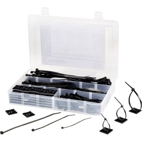 TRU COMPONENTS EPR-350UV Kabelbinder-Sortiment 100 x 2.5 mm, 142 x 3.2 mm, 190 x 4.8 mm Schwarz  1 S