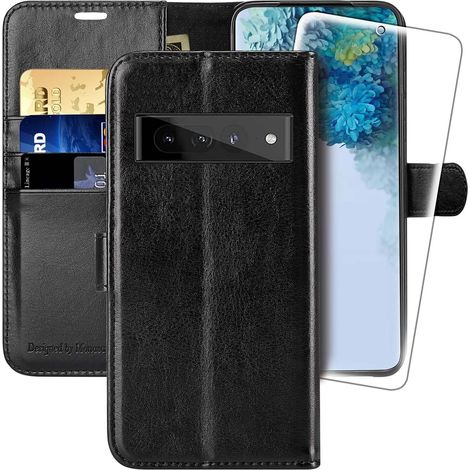 Geschlossene Schutzhülle für Google Pixel 7 Pro, schwarz, mit Klappe, Kunstleder und Schutzfolie (1/5)