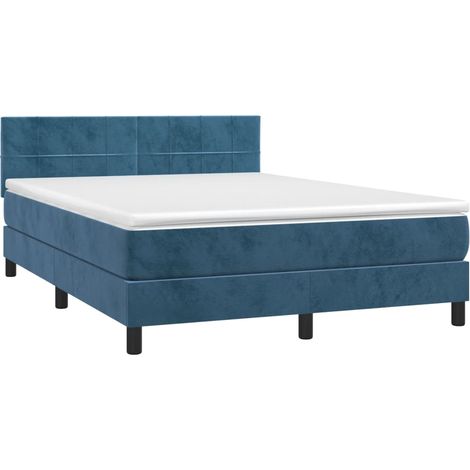 vidaXL Sommier à lattes de lit et matelas Bleu foncé 140x190cm Velours