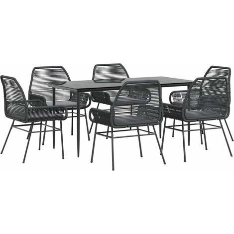 Ensemble à manger de jardin coussins 7pcs Mobilier de jardin noir poly rotin verre (1/5)