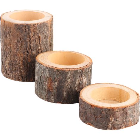 Lot de 3 bougeoirs en bois pour bougies chauffe-plat, idéal pour un mariage champêtre, un anniversaire ou toute autre fête. (1/5)