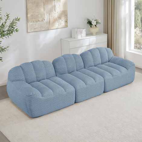 Canapé modulable 3 places, structure sans armature en mousse haute densité 32D, assise profonde, idéal pour le salon, tissu doux, bleu (1/5)