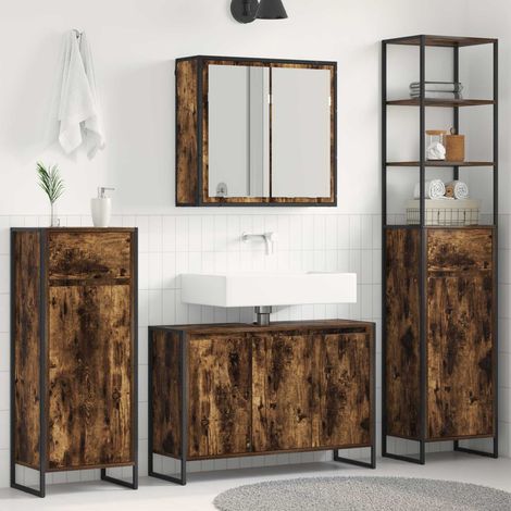 vidaXL Badezimmermöbel-Set mit Regal Geräucherte Eiche Holzwerkstoff (1/5)