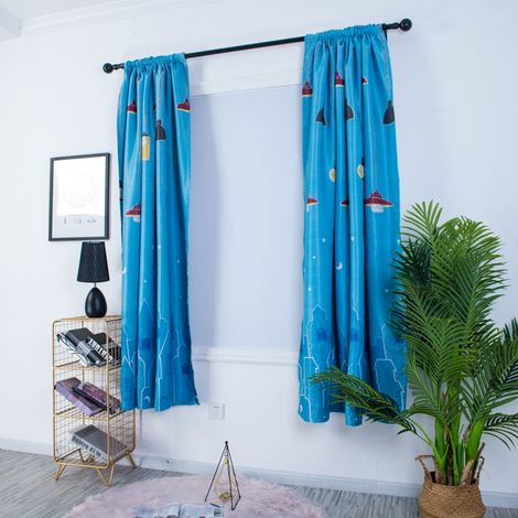 Rideau de fenêtre en polyester motif imprimé pour salon chambre décoration bleu (1/5)