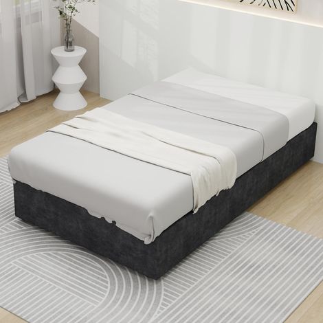 Cadre de lit de style moderne et épuré, 90200 cm, gris, tissu velours hollandais, avec vérin à gaz, mobilier de chambre moderne, tête de lit et matelas non inclus. (1/5)