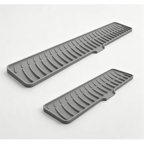 2 schmale Abtropfmatten, Silikon-Armaturenmatten, Spülbecken-Trockenmatten, Abflussschutzmatten, Geschirr-Abtropfmatten für Küche und Bad (Grau, 60 cm + 42 cm) (1/5)
