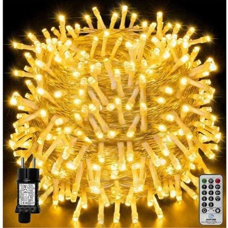 LED-Lichterkette 100 m, 1000 LEDs, IP44 wasserdichte Weihnachtsbeleuchtung mit Fernbedienung und Timer, 8 Modi, Warmweiß (1/4)