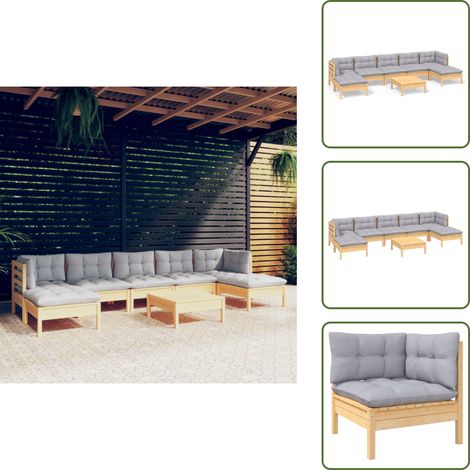 8-tlg. Garten-Lounge-Set mit Grauen Kissen Kiefernholz - Garten Lounge Set - Kiefernholz Möbel - Outdoor Möbel - Loungemöbel - Gartenmöbel (1/5)