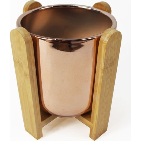 16cm Gold Ceramic Planter with Bamboo Stand (1/5)