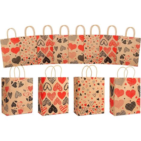 28 sacs en papier kraft, sacs cadeaux en forme de cœur, 27 x21 x 11 cm