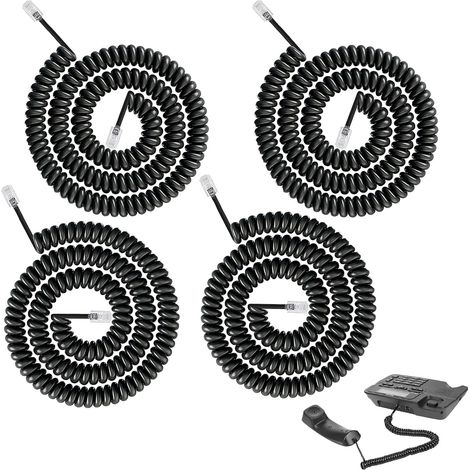4pcs Cable Telephone Fixe 3M Noir, RJ9 4P4C Câble Téléphonique, Câble Spiralé pour Combiné Téléphonique, Câble de Remplissage pour Téléphone Filaire Bureau et DomicileV (1/5)