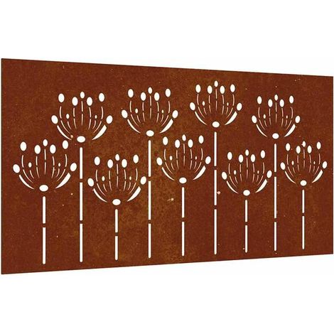 Décoration murale de jardin, 105x55 cm, acier Corten, motif floral. (1/5)