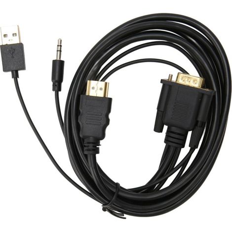 Adaptateur VGA vers HDMI 1080P Vidéo Convertisseur Câble avec Son et Alimentation pour Ordinateur Portable PC Moniteur 1,8m (1/5)