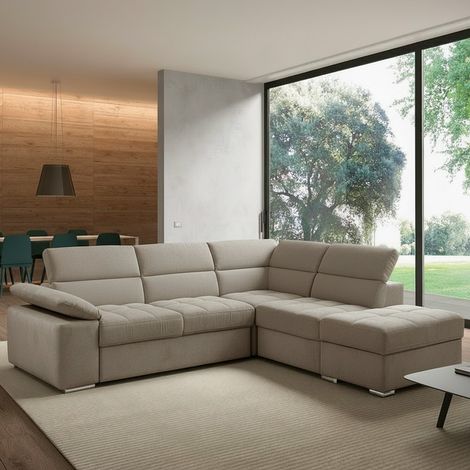 Divano Letto Angolare Capri Reversibile con Pouf Contenitore – Tortora (1/5)