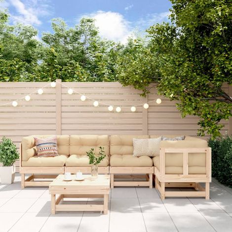6-tlg. Garten-Lounge-Set mit Kissen Massivholz