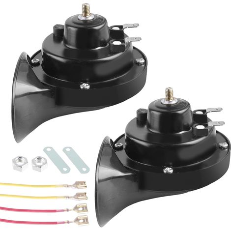 Lot de 2 klaxons électriques escargot 12V 110dB trompette puissants noir voiture moto camion (1/5)